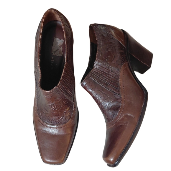 Antonio Melani Brown Embossed Leather Western Bootie Women's Size 9 Ankle Boot - Picture 12 of 12